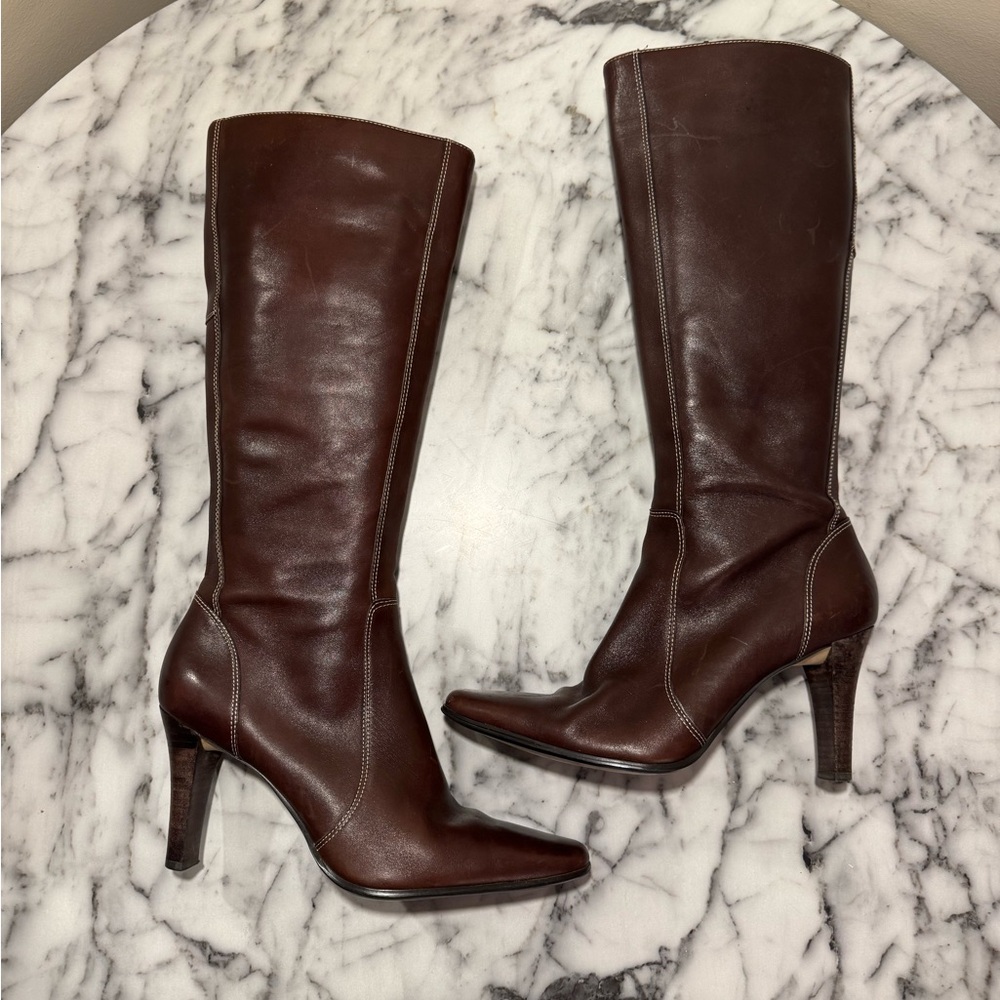 Anne Klein Burgundy Brown Heeled Boots - Picture 5 of 6